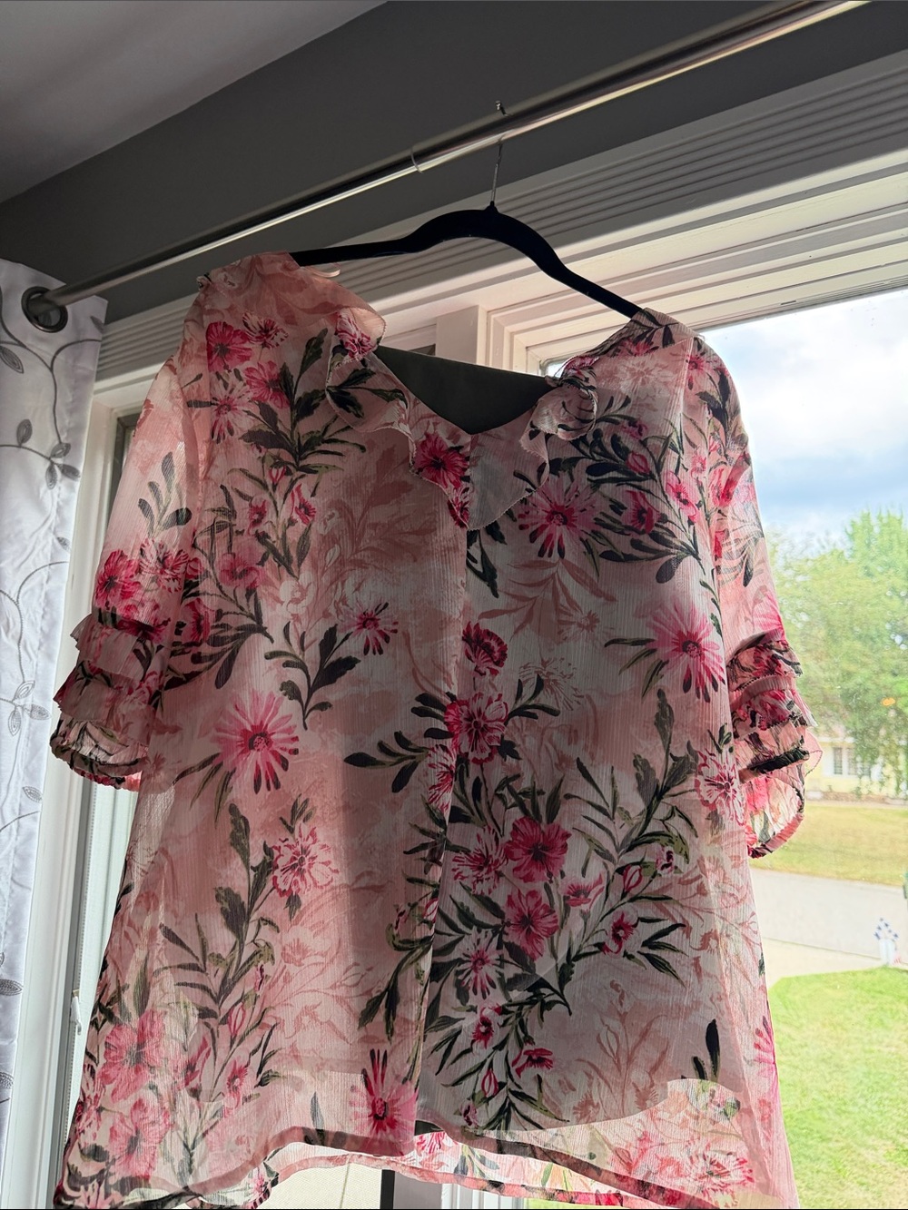 Style & Co. Pink Floral Sheer Blouse